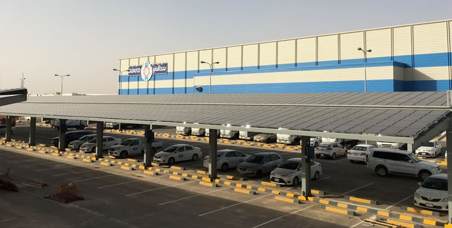 SADAFCO PV-diesel hybrid solar carport in Riyadh